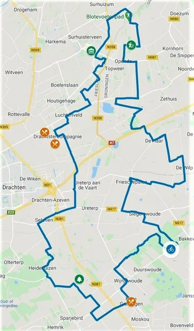 Doortrappen fietsroute van 72 km vanuit Bakkeveen