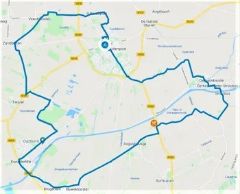 Knooppunt fietsroute van 32 km vanuit Buitenpost