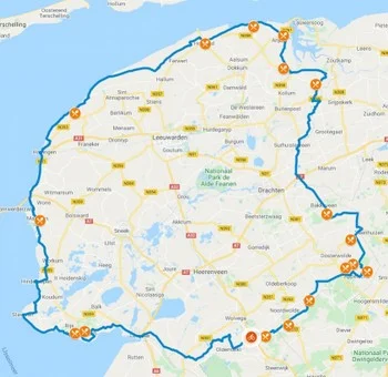 Fietsroute rond het vasteland van Friesland van 280 km vanuit De Blesse