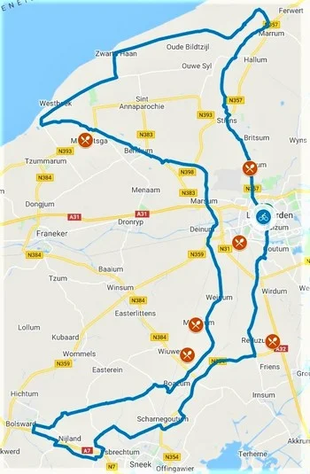 Fietsknooppuntroutes van 26, 43 en 46 km en een GPX route rond de voormalige Middelsee van 123 km vanuit Leeuwarden